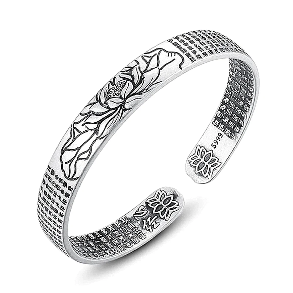 NEW Buddhist 999 Silver‎ Lotus Cuff Bracelet One Size, Adjustable